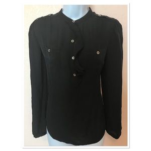 WHBM Black Silk Ruffle 1/2 Button Down Top Size 6